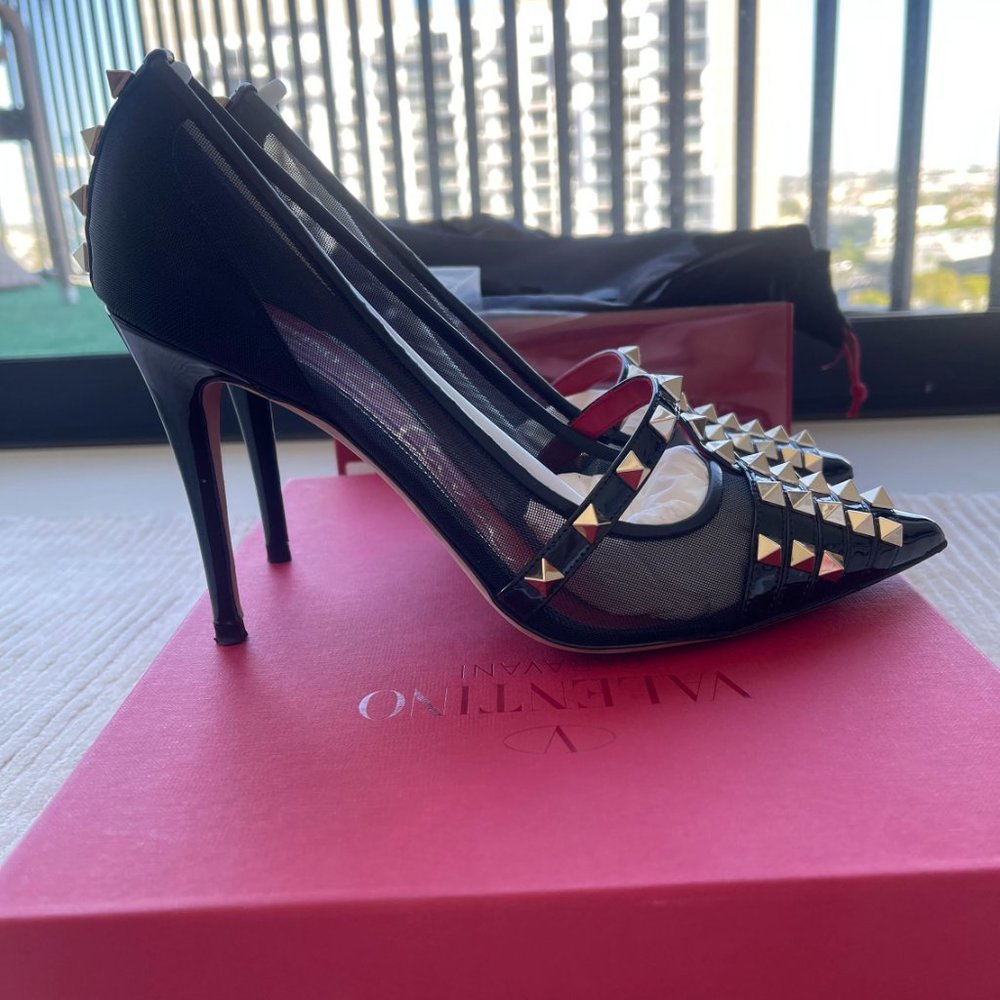 NEW! SHOES VALENTINO - ROCKSTUD PATENT-LEATHER PUMP 100 MM - SIZE 37 - Picture 3 of 16